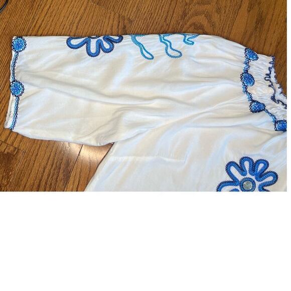Avenue Embroidered Tunic, Floral, White/Blue, Floral, size 18/20, Hippie Boho - Picture 3 of 10
